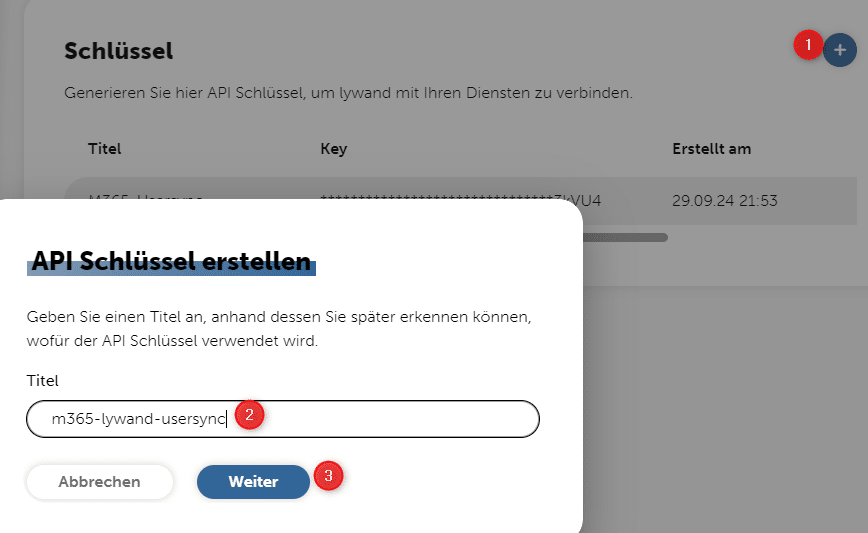 Lywand API Key Namen vergeben (ist nur für euch)