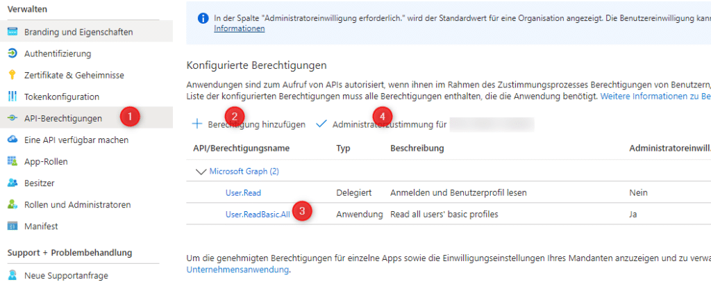 Microsoft 365 App Registrierung - API Freigaben